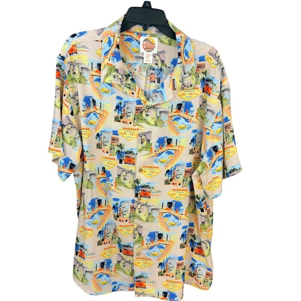 C&C California 2XL Las Vegas Novelty Print Rayon Button Up Shirt